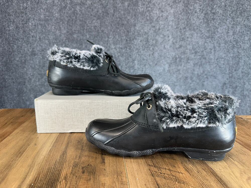 Sperry Saltwater 1-Eye Duck Boots Women's SZ 9 Black Waterproof STS85457